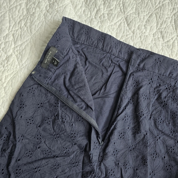 Ann Taylor Navy Eyelet Flounce Pencil Skirt Petite - Picture 8 of 10